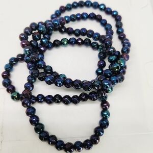 VTG Czech 45" Necklace Faceted Glass Bead Iridescent Carnival Peacock Fire Polis